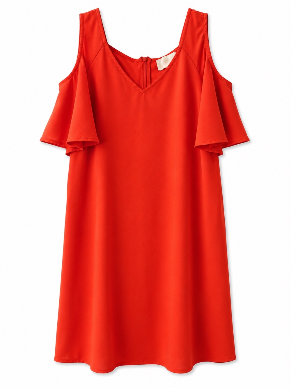 Skies Are Blue One-Shoulder Cold-Shoulder Shift Dress in Bright Orange-Red Ombre